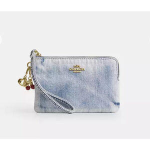 NEW Coach Corner Zip Wristlet In Loved Denim With Charms NWT
